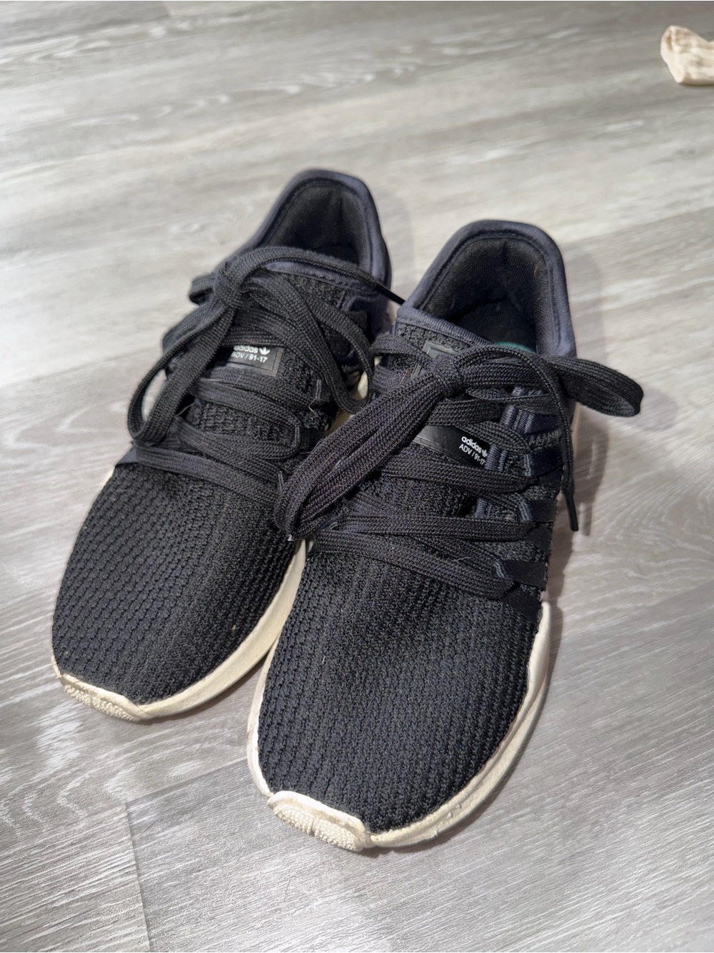 adidas Black Knit Athletic Sneakers with Cream Soles